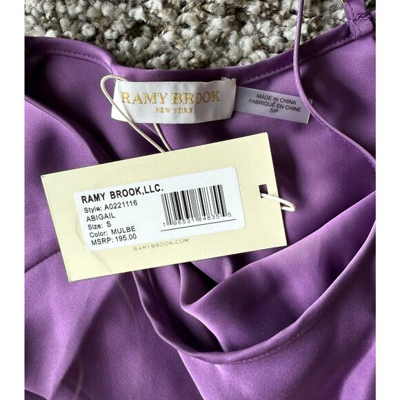 Ramy Brooks NWT Abigail Purple Cowl Neck Satin Tank Top Cami size Small - Picture 8 of 8